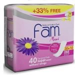 Fam Maxi Sanitary Napkins, 40 Large Size Pads Without Wings