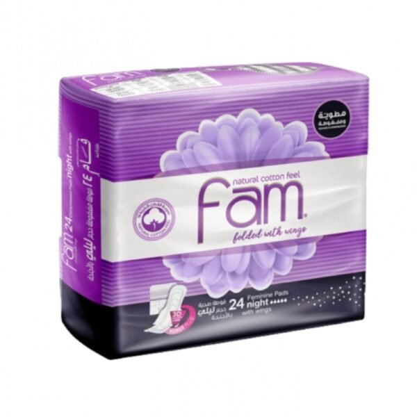 Fam Sanitary Pads Compressed 24 Pieces Night Size With Wings