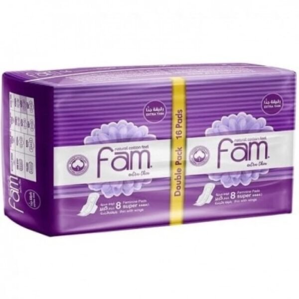Fam Sanitary Pads, Extra Thin, 16 Pads, Large Size, With Wings