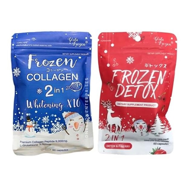 Frozen Detox and Collagen Whitening x 10 Glutathione Double Pack, 60  Capsules x 2 Piece