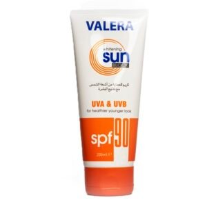 Valera SPF 90 Sunblock 200ml Valera sun block is an excellent braod-spectrum sunblock cream formulated with UVA & UVB protection and natural whitening extracts, vitamins and minerals to help protect, treat and prevent brown spots and wrinkles caused by sun’s harmful rays as well as to help whiten skin complexion.