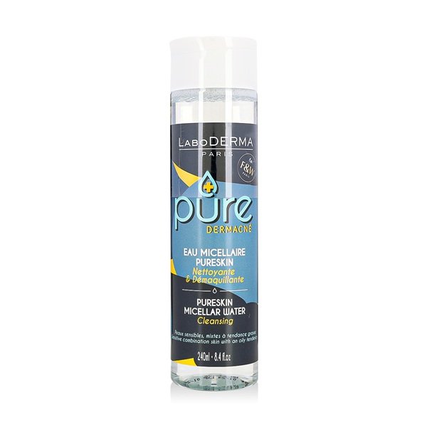 Fair & White Labo Derma Pure Skin Micellar Water 250ml An essential part of your beauty routine, ideal for cleansing, purifying, removing makeup, and brightening all in one ritual! This unique skincare product, with its fresh and lightweight formula, contains particles that effectively capture and retain makeup and residue, ridding the skin of the many impurities accumulated during the day. Suitable for sensitive combination skin with an oily tendency. Leaves on skin and is alcohol-free, for a clean, pure, fresh and radiant face! How to Use: - Apply to the face morning and evening with a cotton pad - No need to rinse
