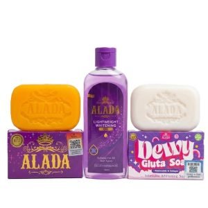 ALADA 3-in-1 Skincare Combo, Dewy Gluta Soap with Niacinamide and Collagen 70g, Lightweight Whitening Oil 100ml, Original Brightening Soap Bar 160gm
