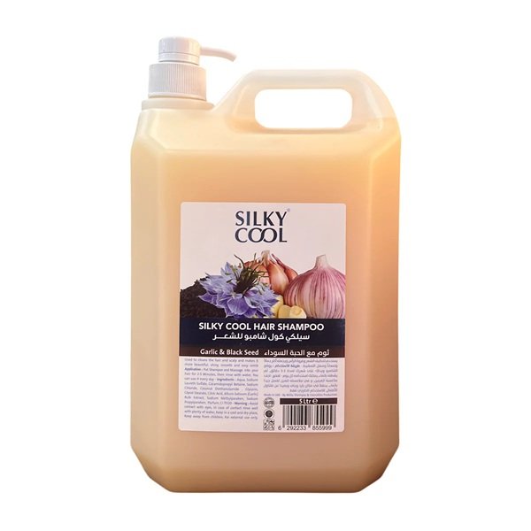 Silky Cool Professional Hair Shampoo Nourishing Bulk Shampoo with Garlic & Black Seed 5 Liter